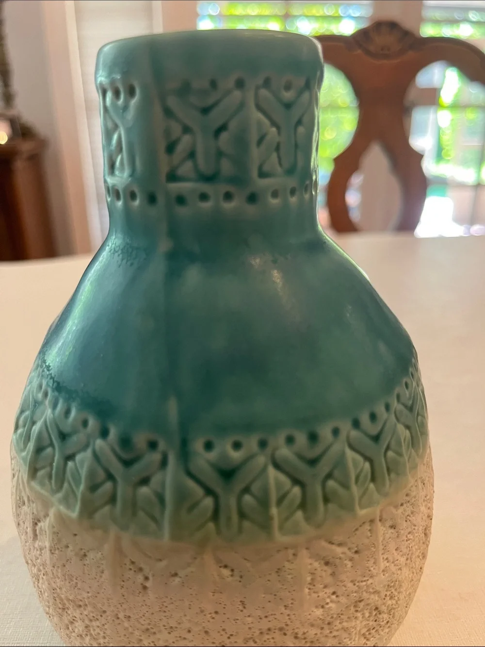 Indie style Turquoise and Cream ombre stamped Ceramic Decorative Vase. So pretty